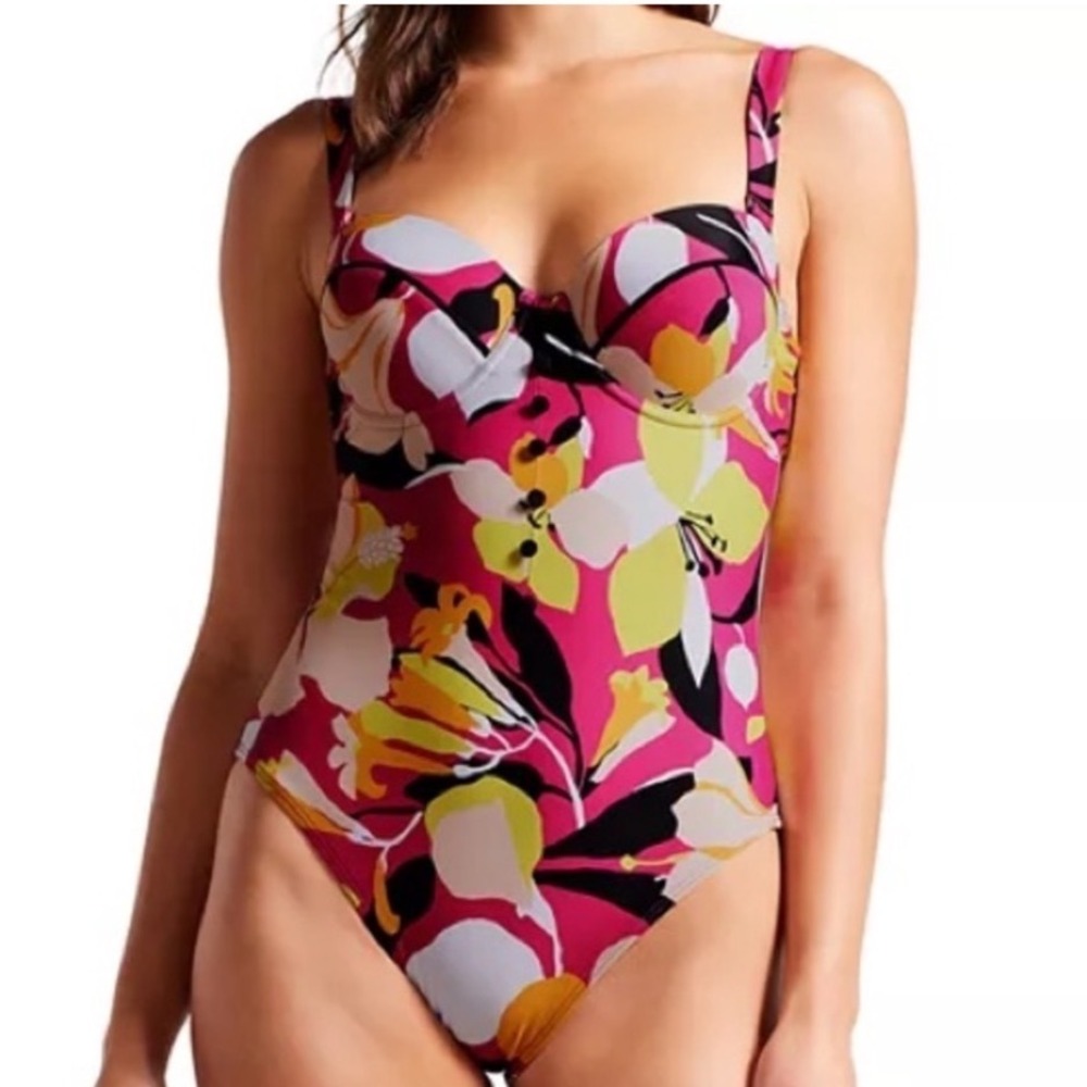 Ted Baker zayly One Piece Swimsuit US size 2/4 floral Button pinup girl 50s NWT